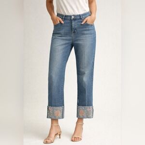 Westport Blue Cropped Jeans with Floral Cuffs